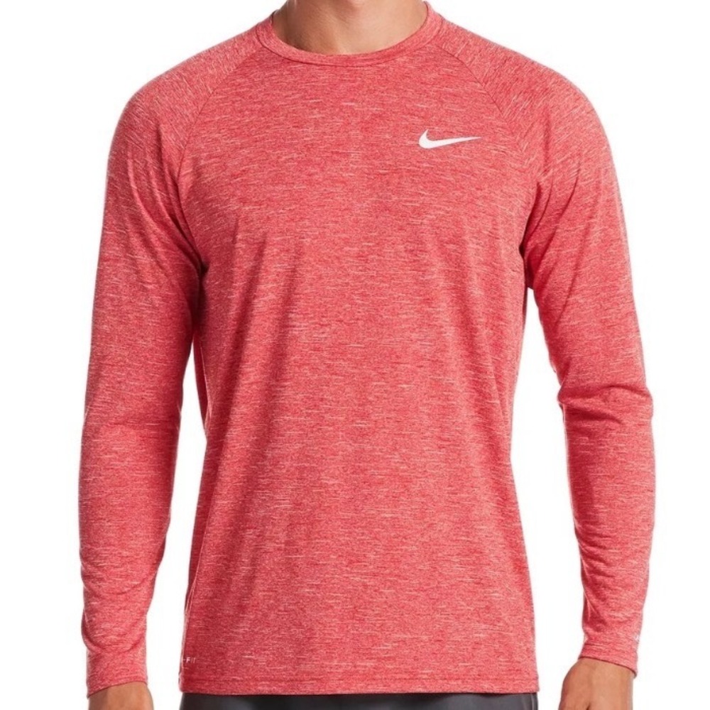 Nike men's Hydroguard red heathered long sleeve swim t-shirt dri-FIT tech M